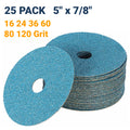 25 Pack 5 inch Zirconia Resin Fiber Disc 60 80 120 Grit Sanding