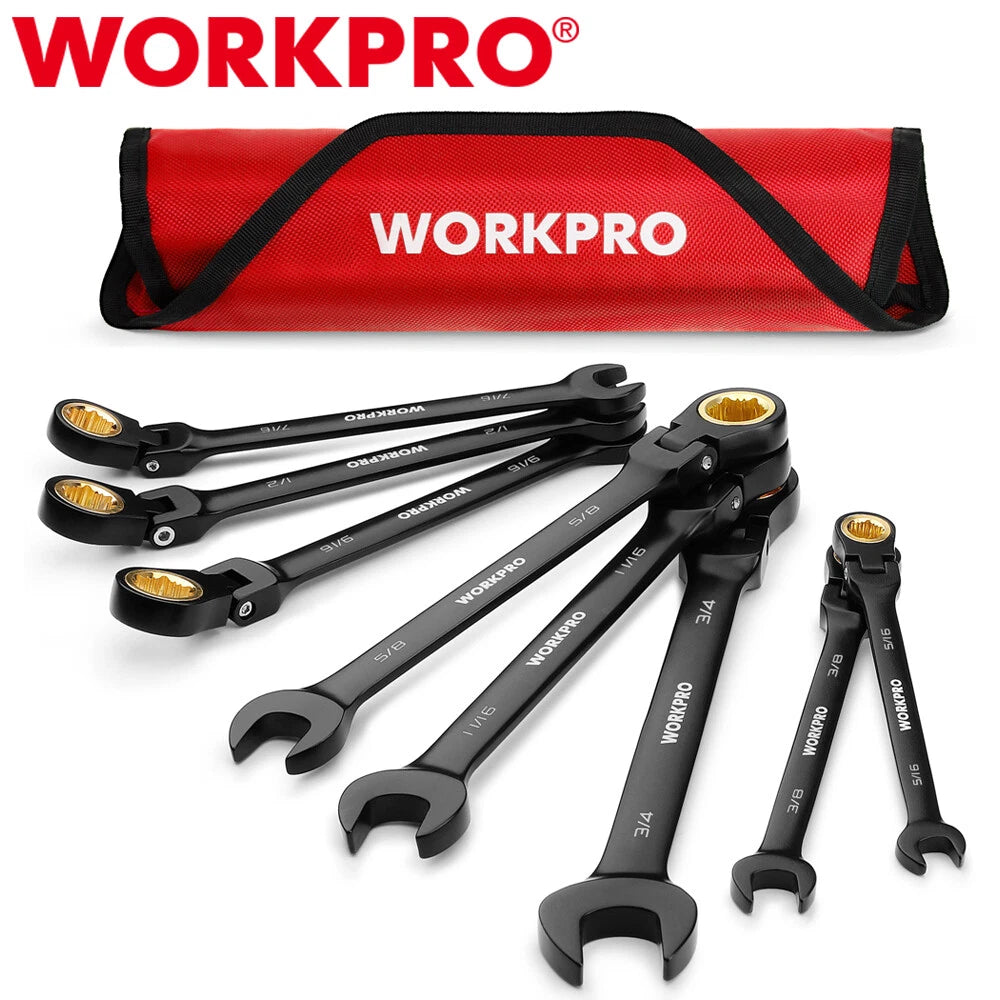 WORKPRO 8PC Ratcheting Combination Wrench Set Flex-Head Wrench Set 5/16-3/4" SAE
