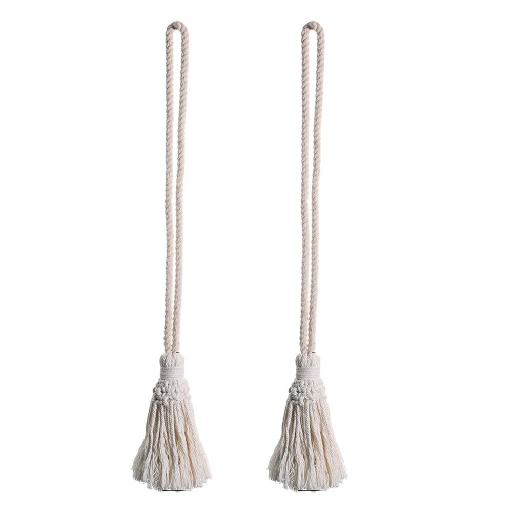 Curtain Tiebacks With Tassels Bohemian Aesthetic 60cm Cotton White 2