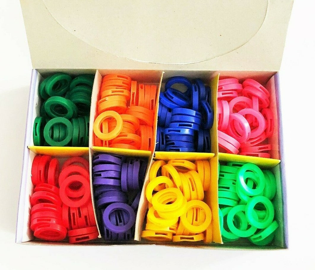 200 Assorted Colors Rubber Key Ring Identifiers Covers Red Pink Blue PurpleOpens
