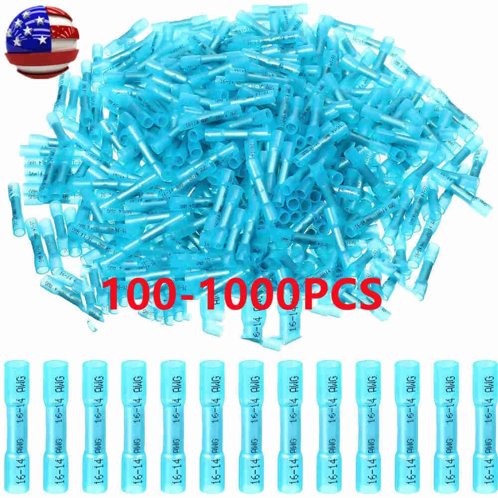 1000- Heat Shrink Waterproof Wire Connector Blue 14-16awg Butt