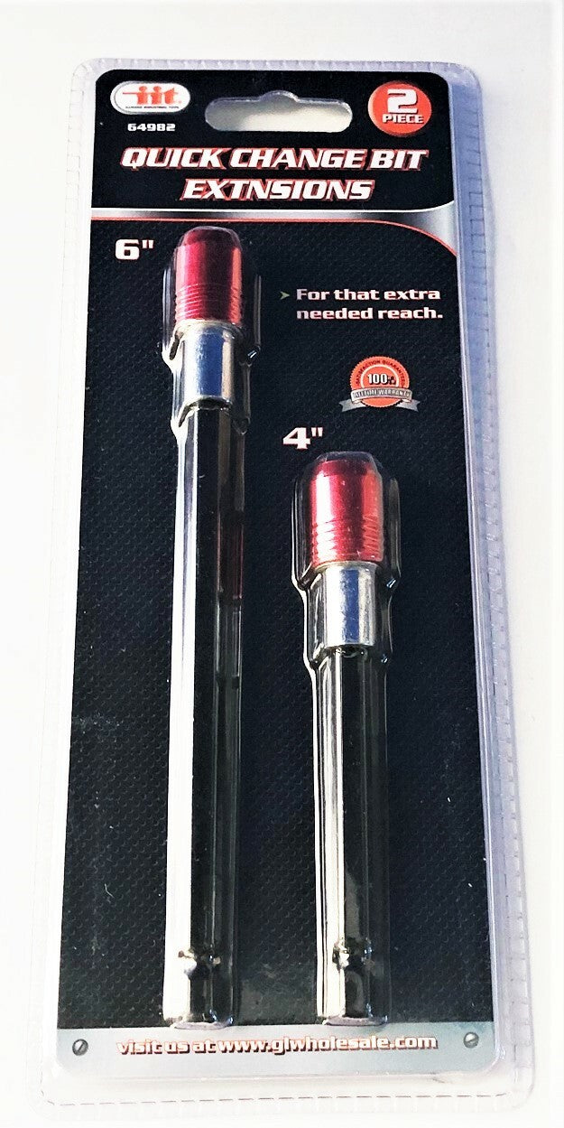 2 IIT PUSH N LOCK QUICK CHANGE 1/4" HEX SHANK SCREW BIT EXTENSIONS 4" & 6"Opens 