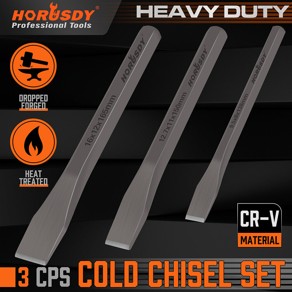 3-Piece Heavy Duty Cold Chisels Set 3/8 in 1/2 in 5/8 in CR-V Heat