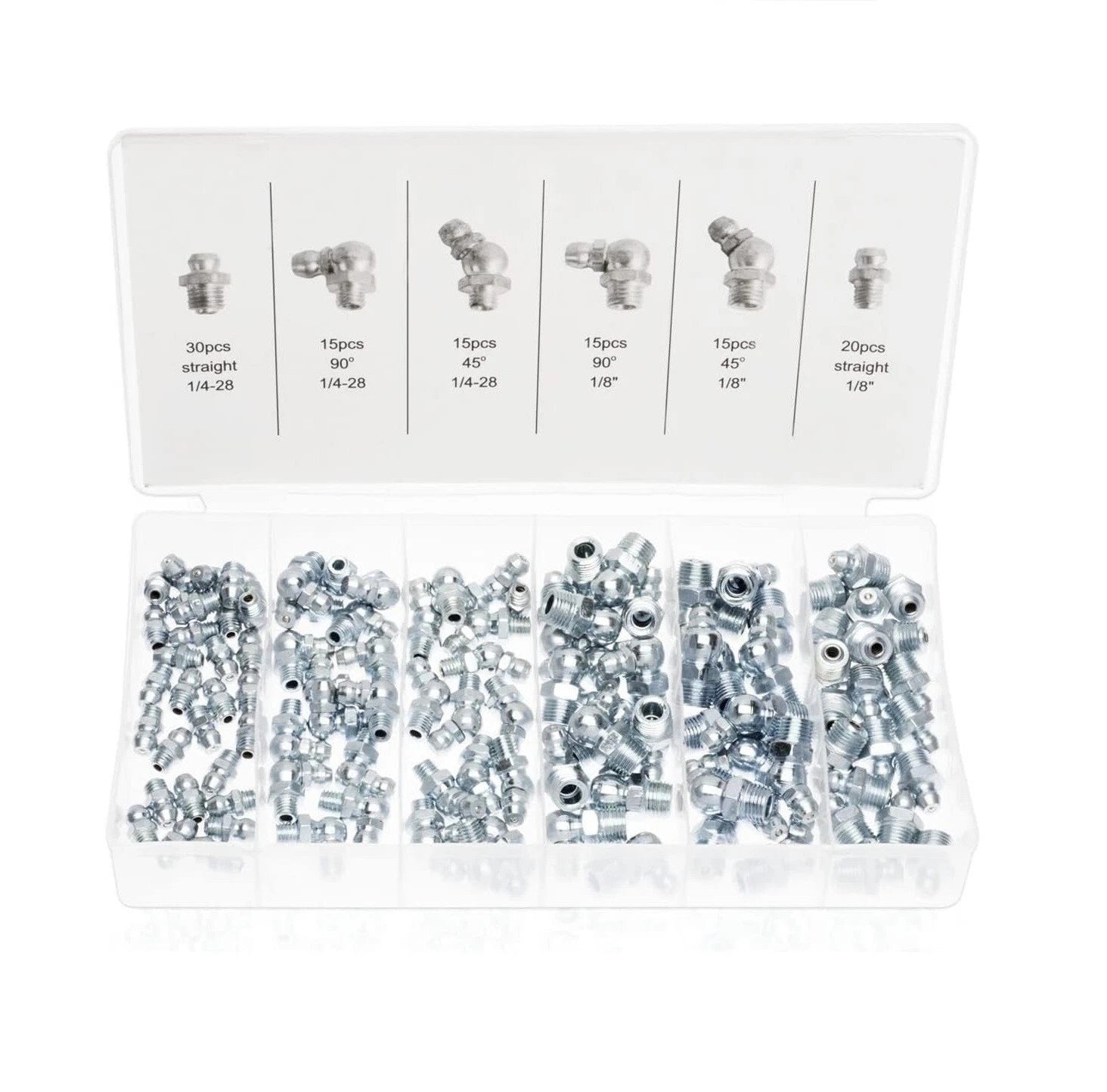 110pc Imperial Hydraulic Grease Gun Nipple Fitting Assortment:SAE Str. Bent