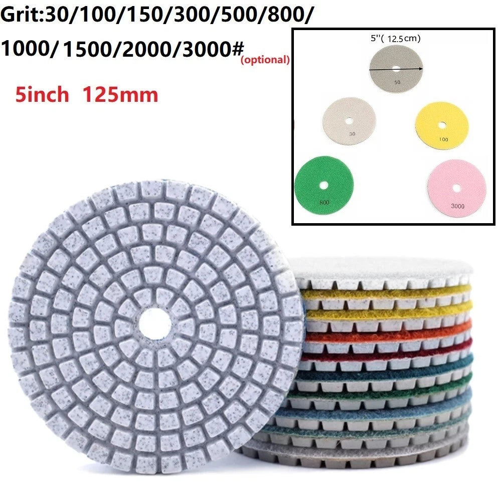 1*5inch 125mm Dry/wet Diamond Polishing Pads Flexible Grinding Discs
