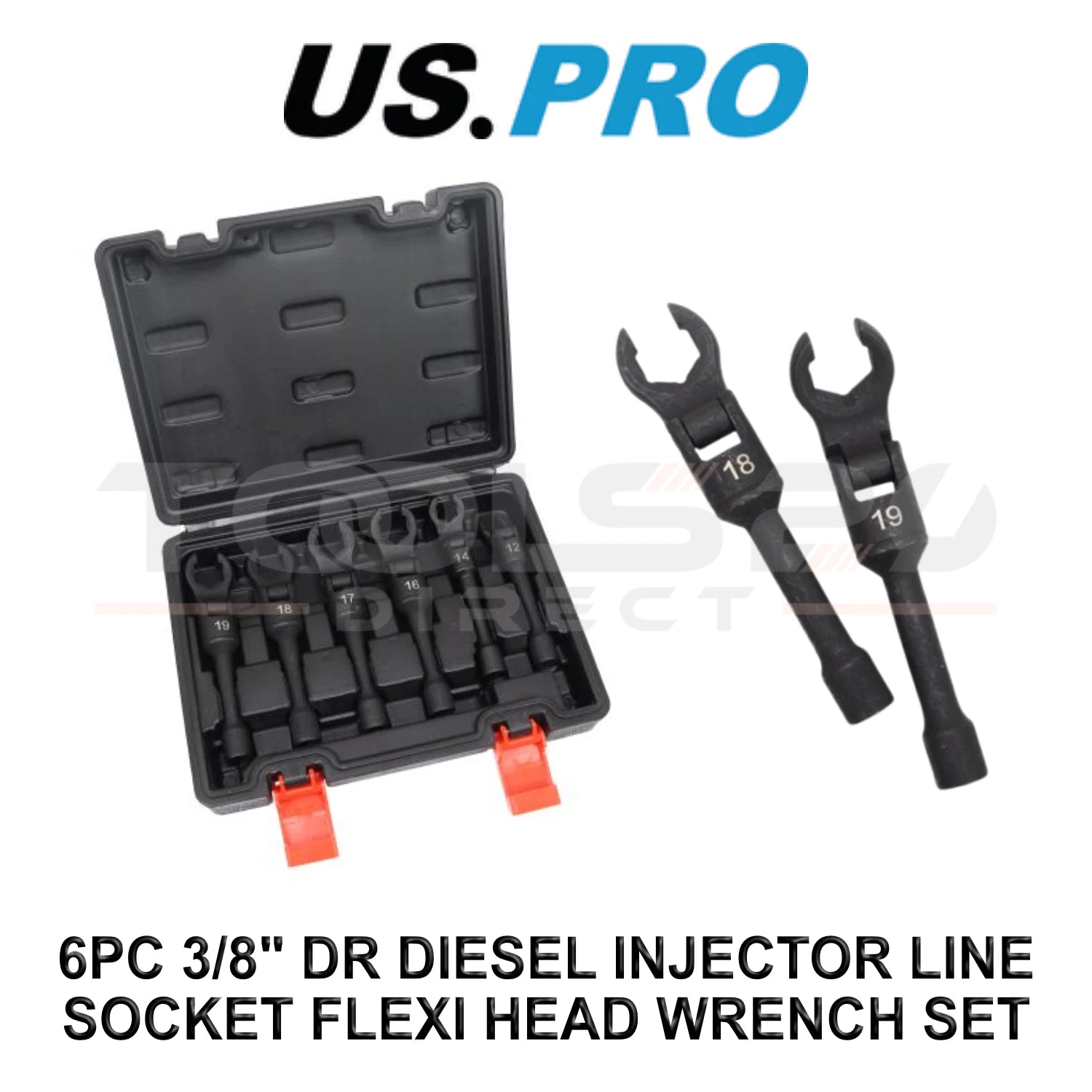 Us Pro 3/8" Dr Flexi Head Diesel Injector Line Socket Wrench Set