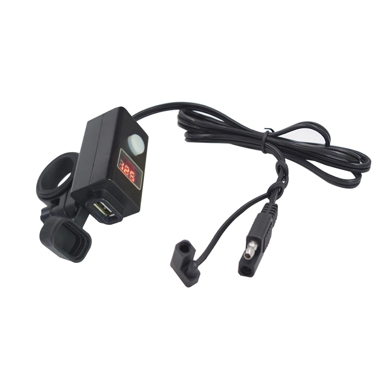 Black Waterproof Motorcycle Sae To Usb Charger Voltmeter Cable