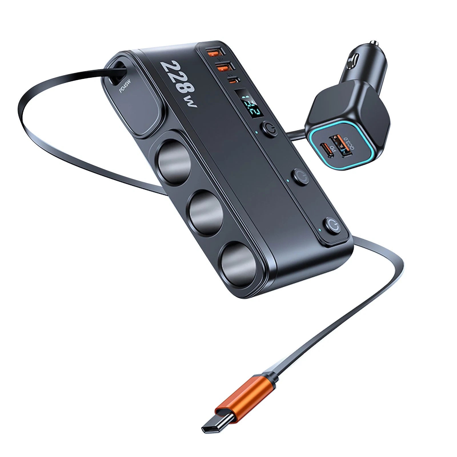 For Pickup 9-in-1 Car Charger Adapter 3 Cigarette Sockets 6 Usb Ports
