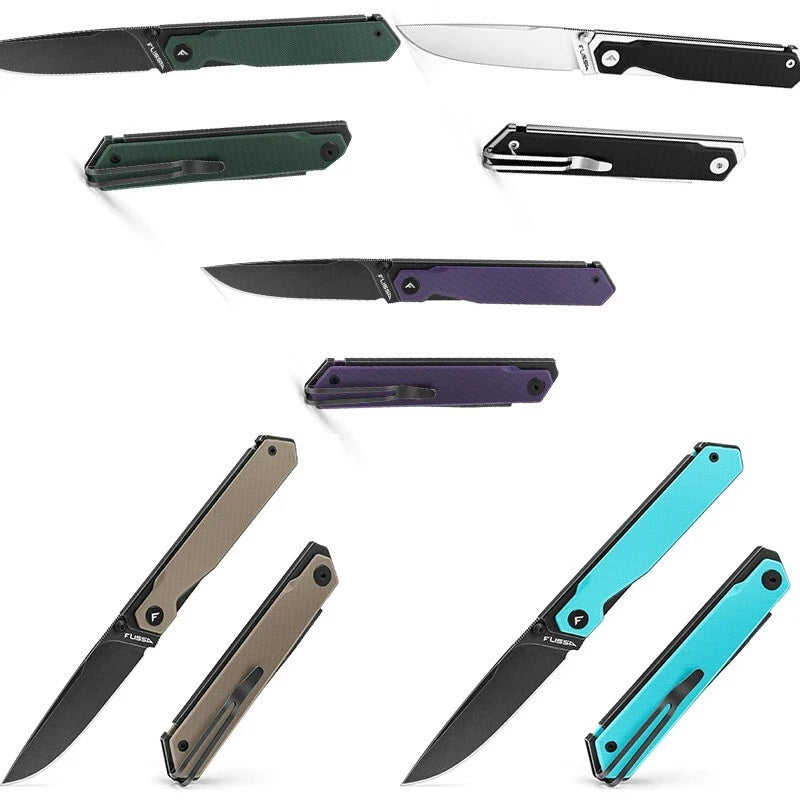 FLISSA Folding Pocket Knife G10 Handle Removable Pocket Clip 3.2" 8Cr13MoV Blade