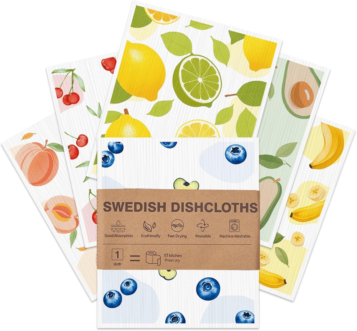 Swedish Dishcloths for Kitchen, Reusable Paper Towels Washable, Super