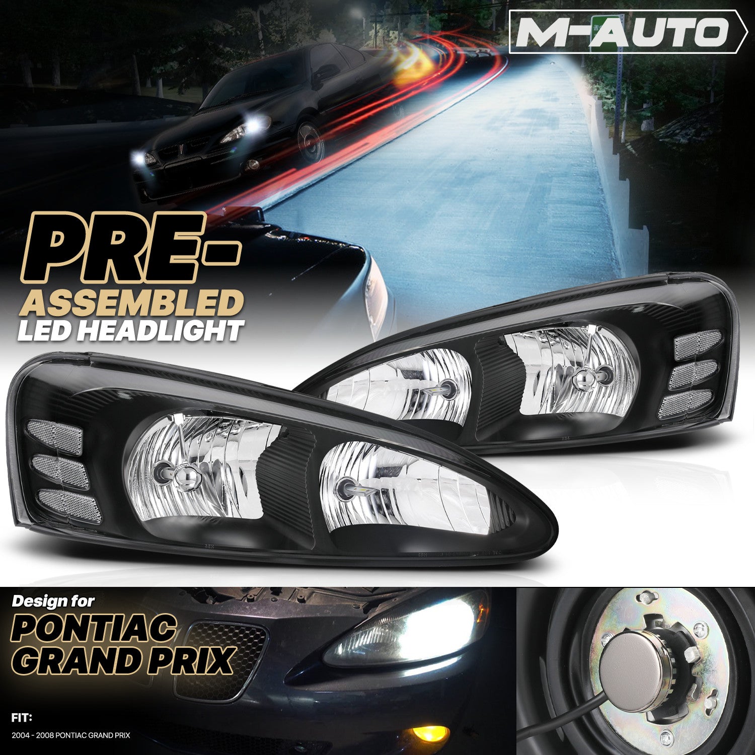 L+R Clear Corner Headlight Lamp+6000K LED Lamp Bulb for