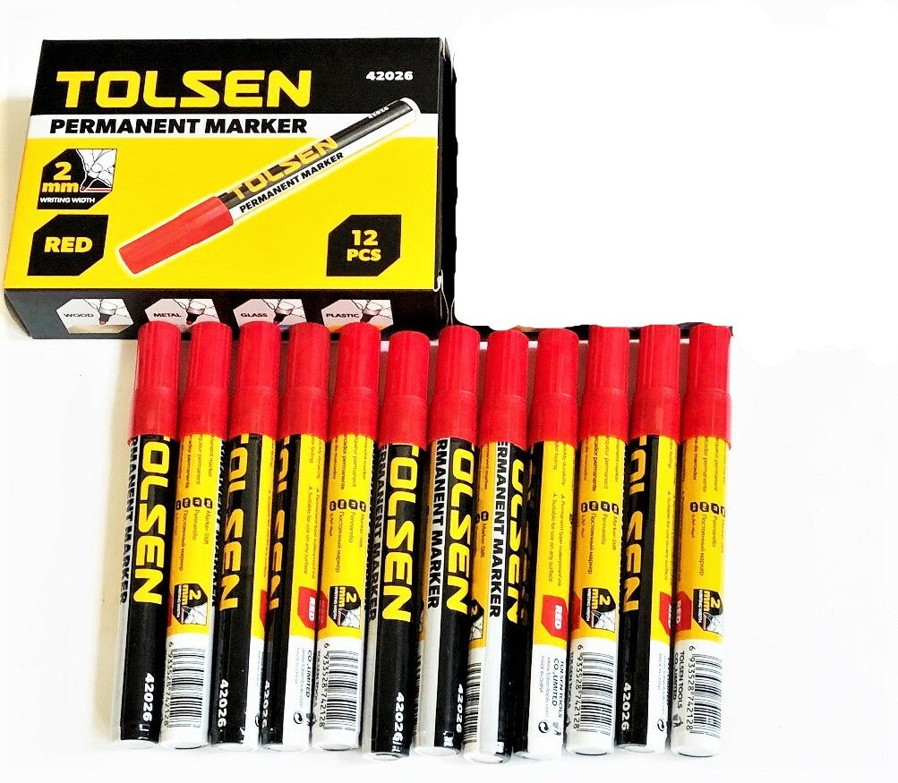 12 Tolsen Red Permanent Markers