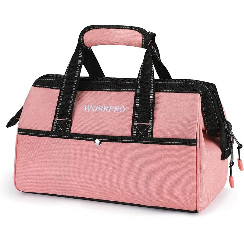 WORKPRO 13-Inch Tool Bag Pink Soft Cloth Tool Storage Bags Wide Mouth Tool Bag