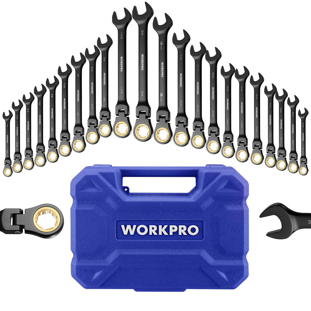 22-piece Ratcheting Wrench Set w/180° Flex Head, Anti-Slip Tooth