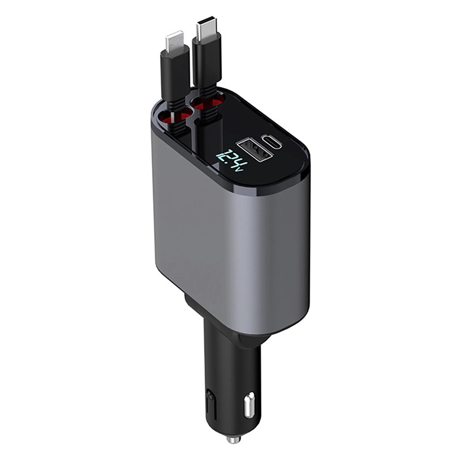 4 In 1 Retractable Car Charger Cable Dual Ports Usb C Pd Fast