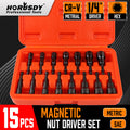 15pc Magnetic Nut Driver Setter Bit Nut Driver MM & SAE 1/4" Shank Quick Change