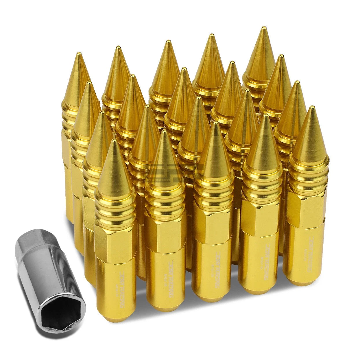 M12x1.5 107mm Tall 20mm Od Gold Aluminum Jdm Spiked Cap Lug