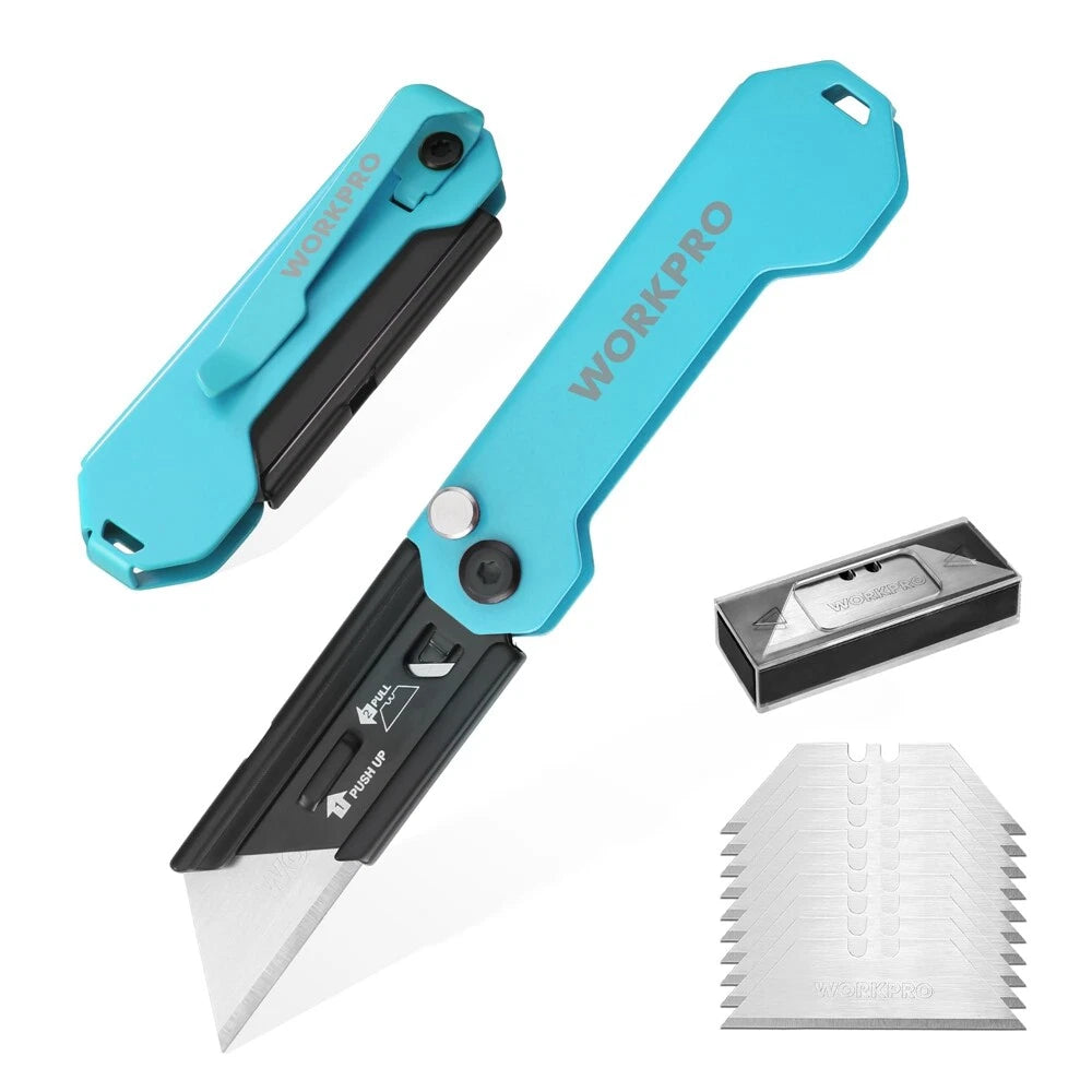 Workpro Folding Utility Knife Set Quick Change Axis Lock Extra Blades