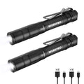 WORKPRO 2PC Rechargeable LED Pen Light Flashlight Mini Pocket Light USB C Cables