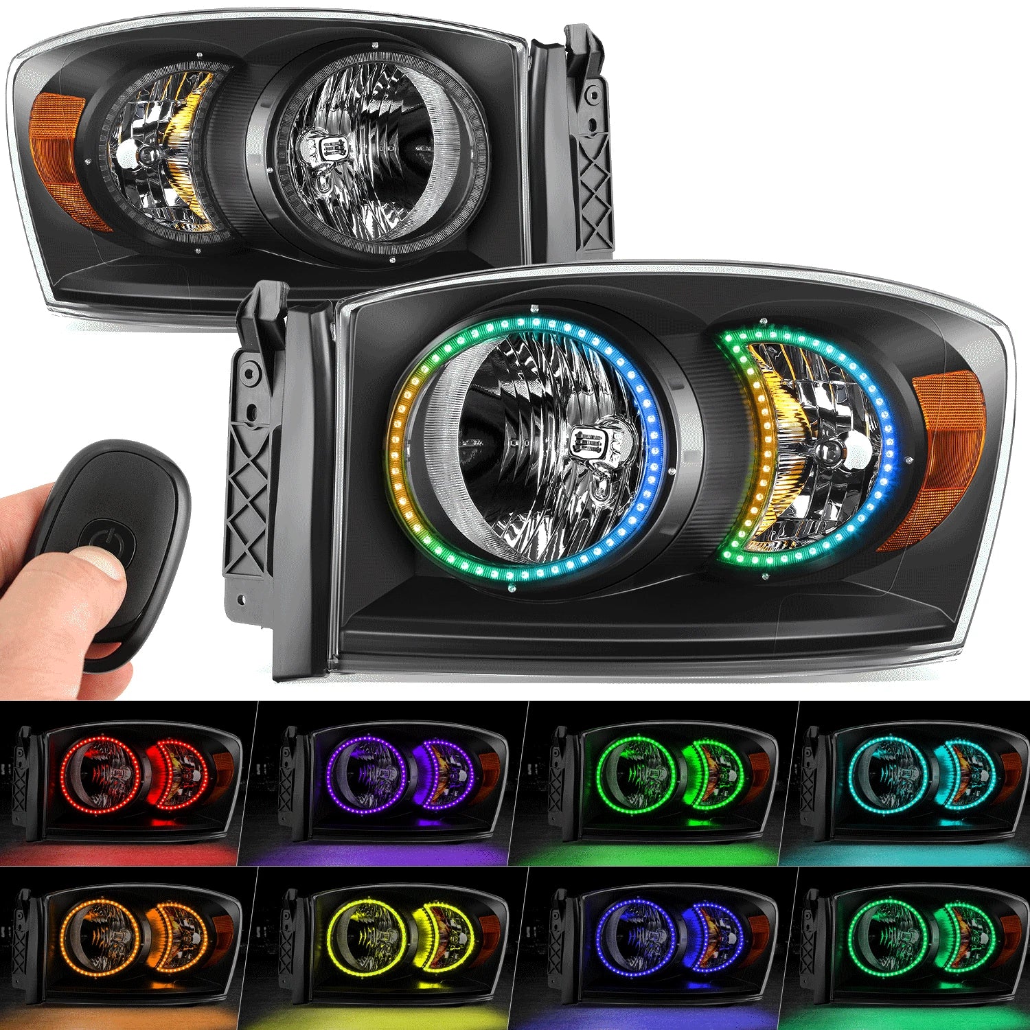 Fit 06-09 Dodge Ram 1500-3500 Black Amber Led Halo | Built Supply Co