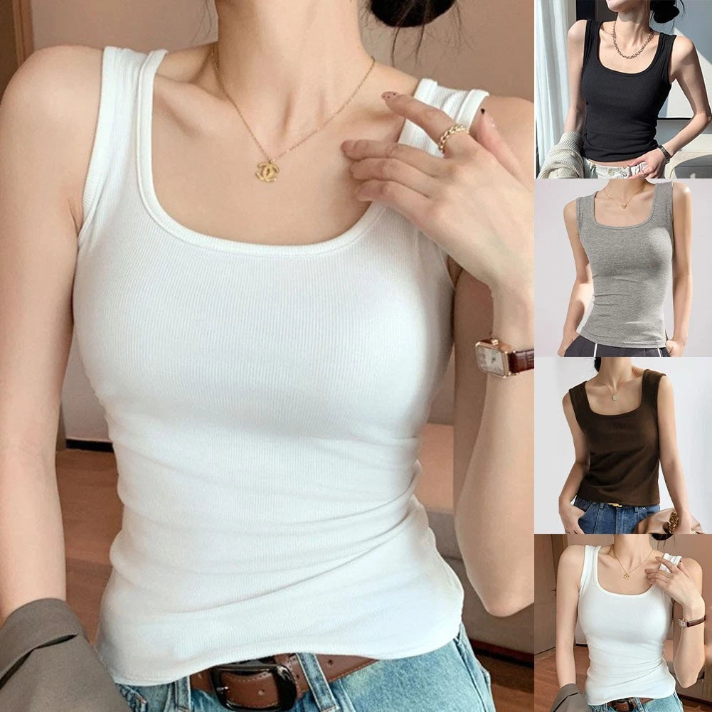Womens Ribbed Vest Top For Women Sleeveless U Neck Regular Length