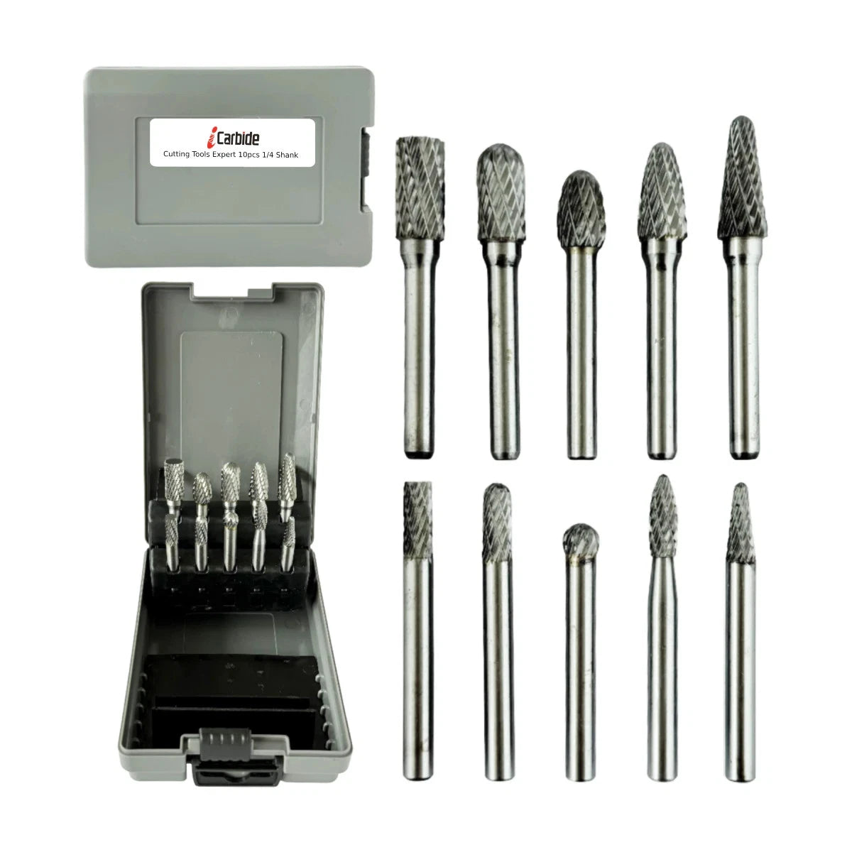 10Pcs Carbide Burr Set 1/4 Shank Head Max Dia 10mm Die Grinder Bits Set