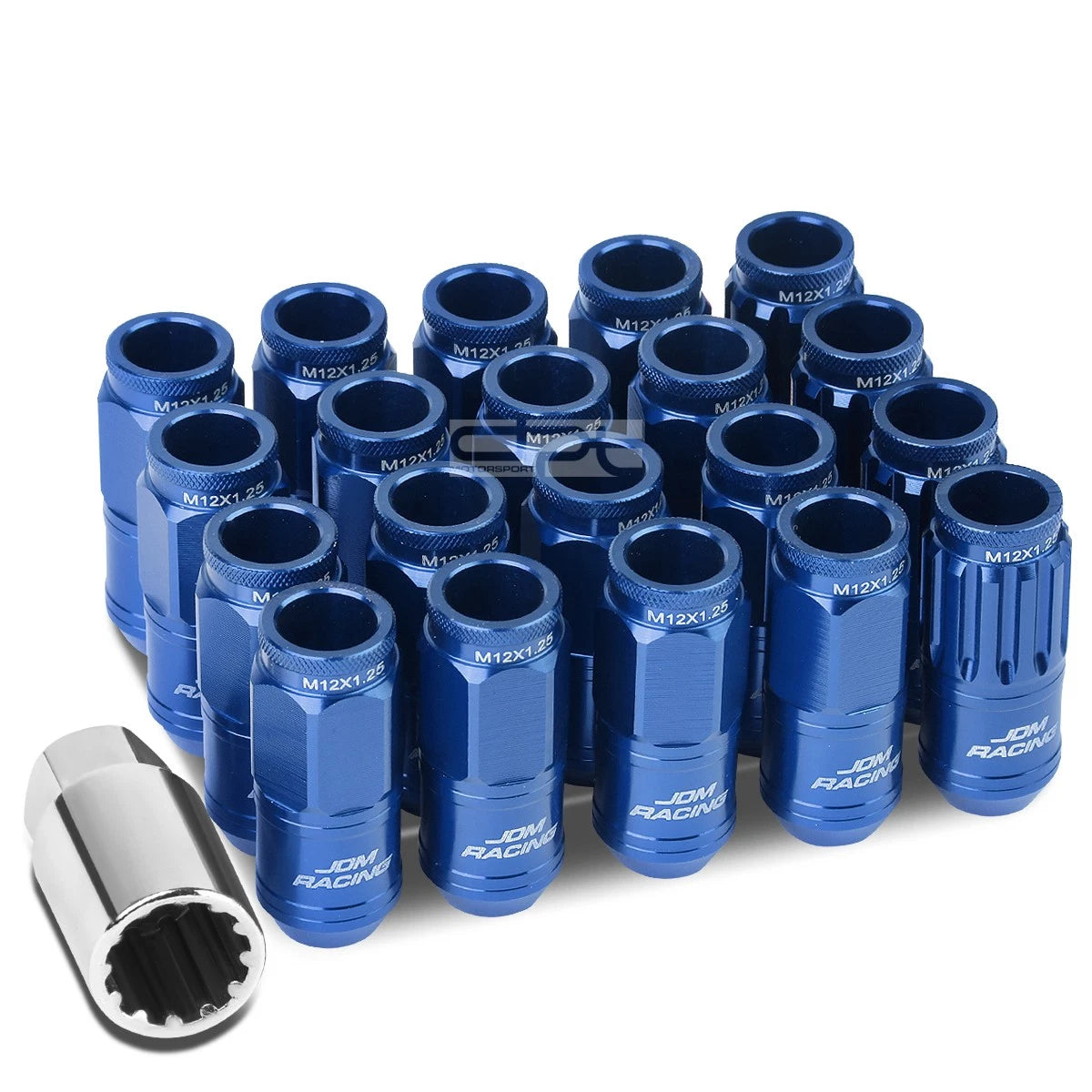 Aluminum Blue 16 Lug+4 Lock Nuts+adapter M12x1.25 21mm Od/50mm Tall