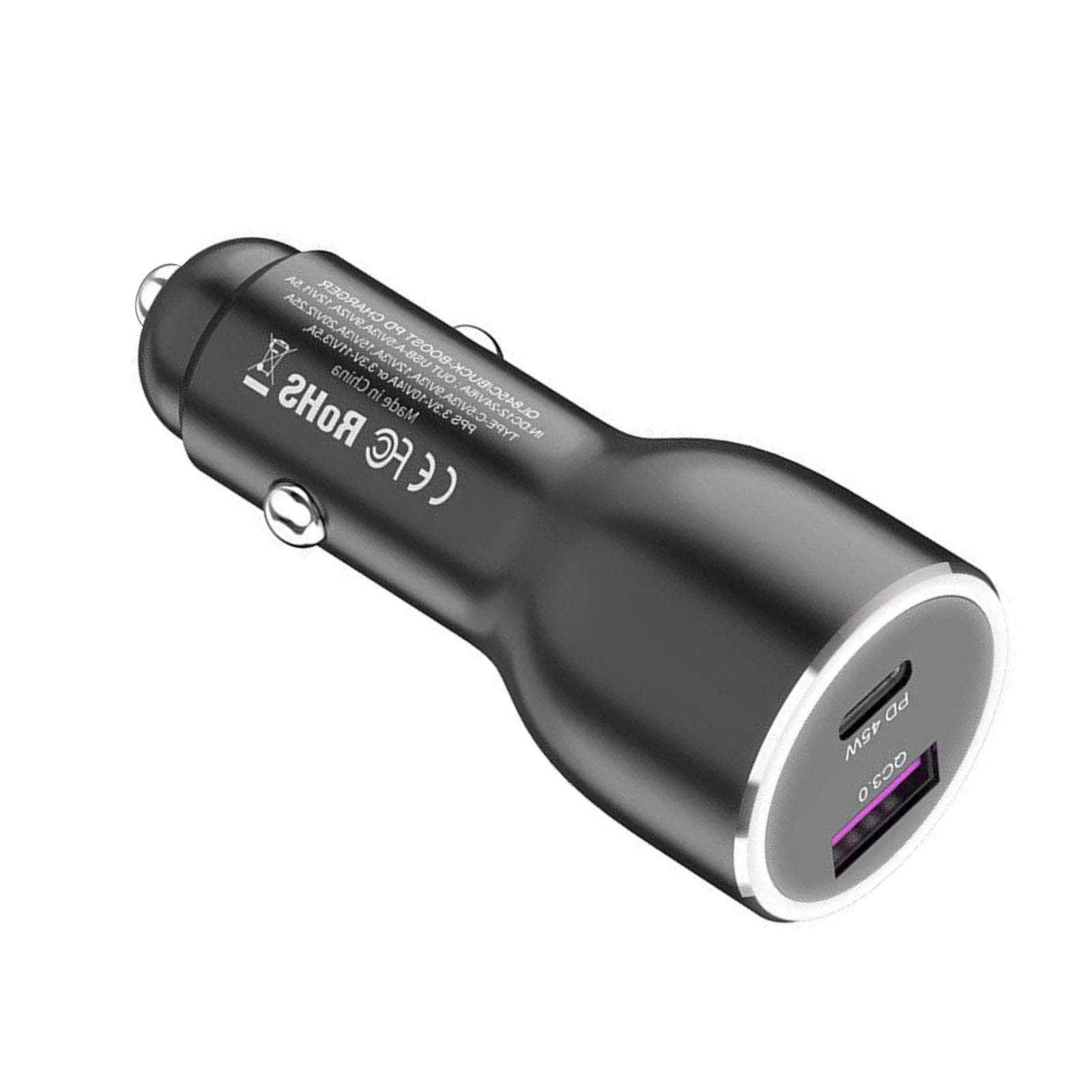 2 Port 25W-45W Type-c Pd Fast Charging Usb Qc3.0 Car Charger 12/24V