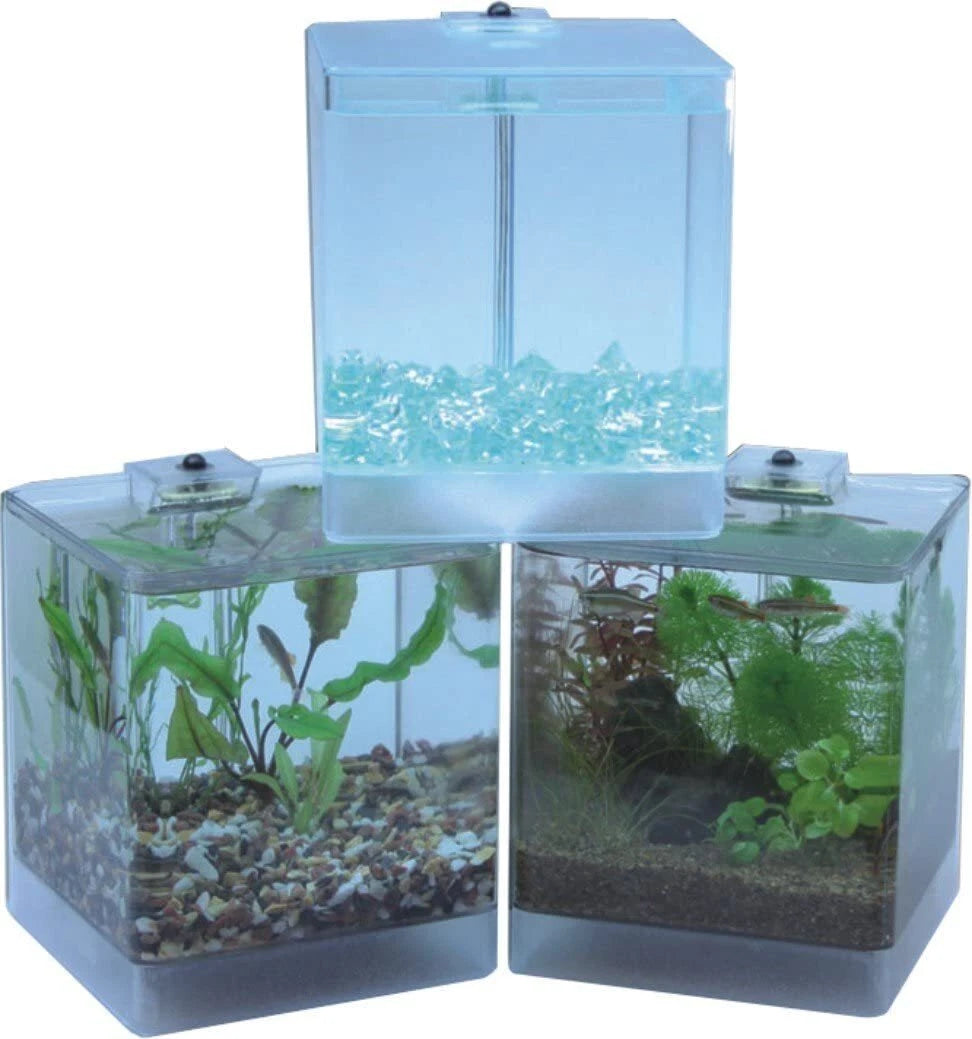 Lot Of 3 Portable Desktop 1.3l Aquarium Fish Tank Betta Cube Bowl