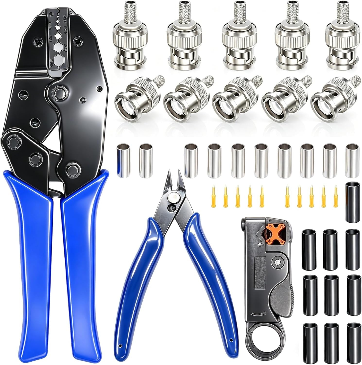 Coaxial Cable Tool Kit BNC Crimp Tool with 10PCS BNC Male Crimp