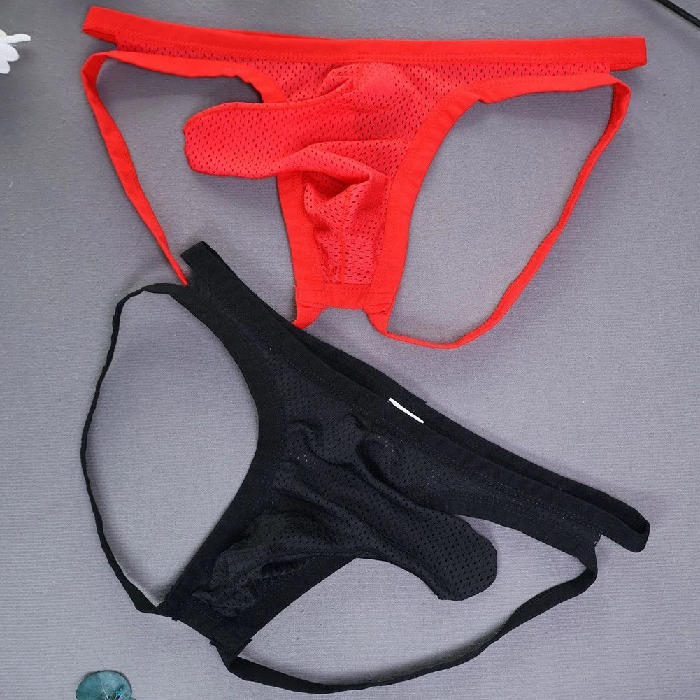 Mens Hollow Mesh Thong Underwear Elephant Nose Open Butt Strap Gstring