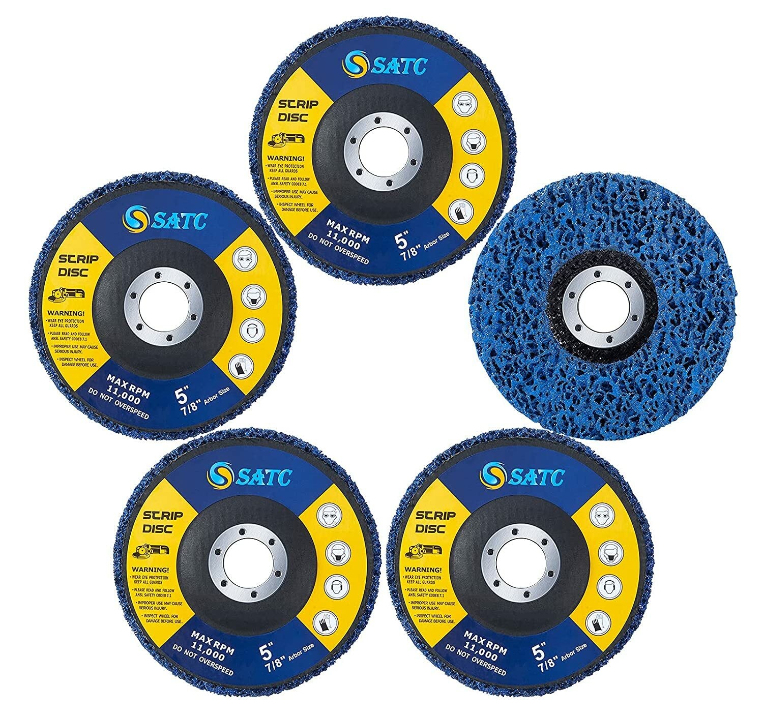 5PK 5-Inch Blue Stripping Discs Silicon Carbide/Zirconia