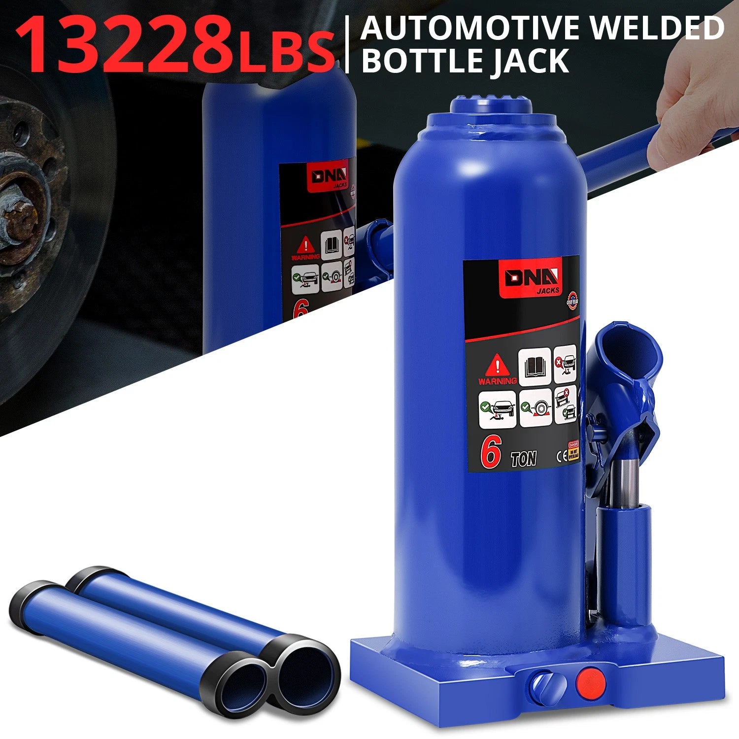 Blue 17" 6 Tons Manual Automotive Hydraulic Welded Bottle Jack Car