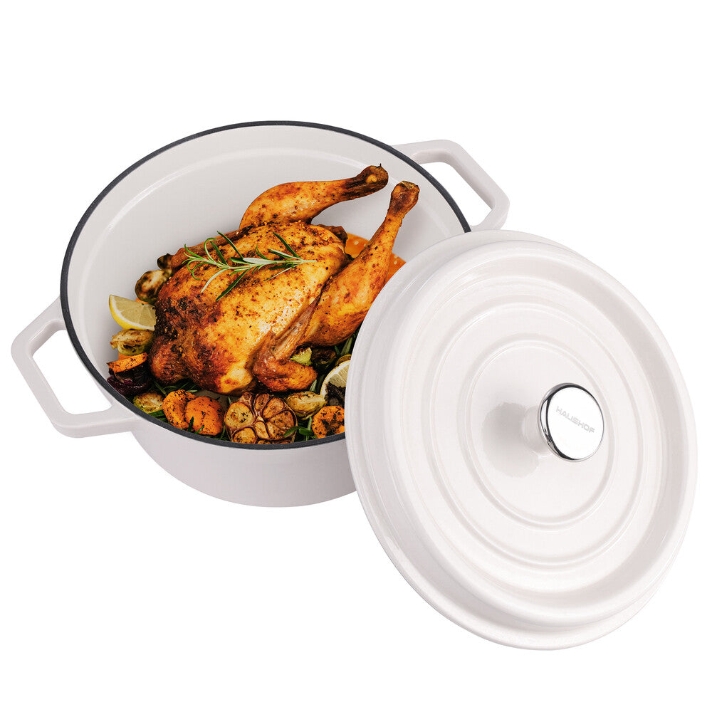 HAUSHOF 5.3QT Enameled Cast Iron Dutch Oven w/Lid Non-Stick Pot for
