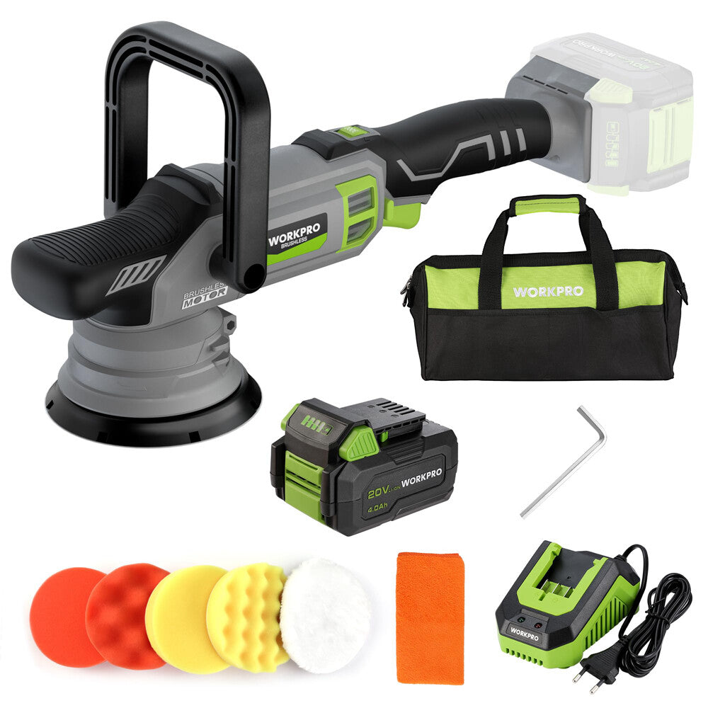 WORKPRO 20V Cordless 7 Speeds Brushless Dual Action Polisher Buffer