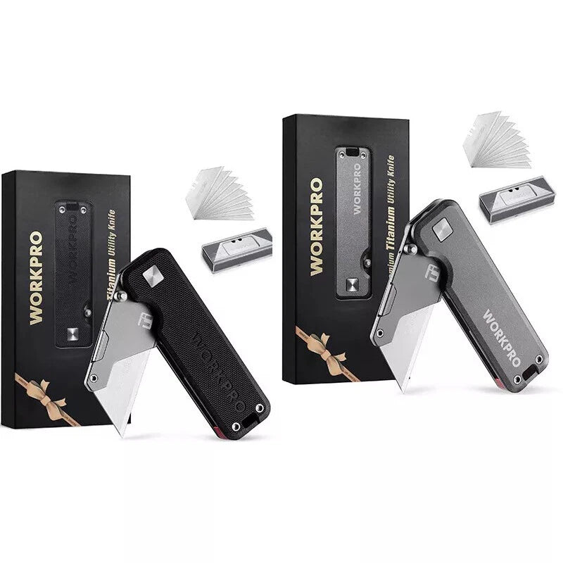 Workpro Black/gray Premium Titanium Utility Knife Cnc Unibody W/10