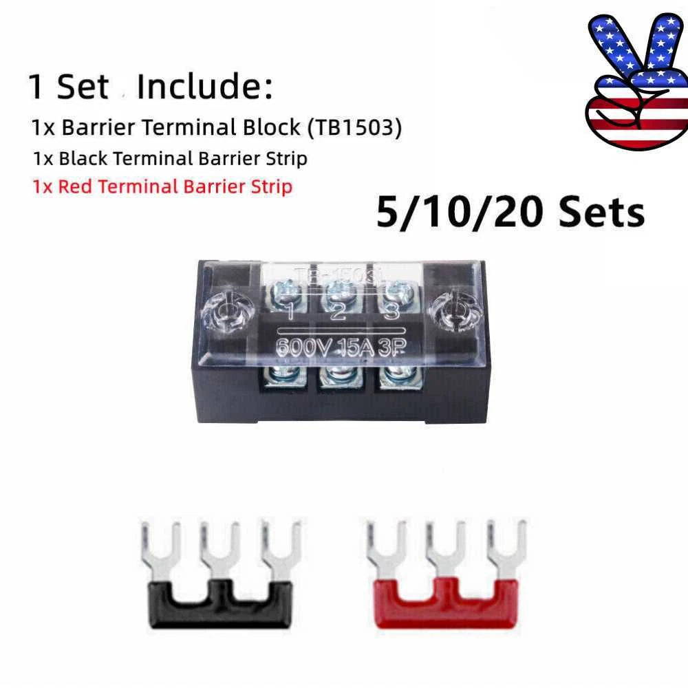 Dual Row 600V 15a 3 Position Screws Terminal Electric Barrier Strip