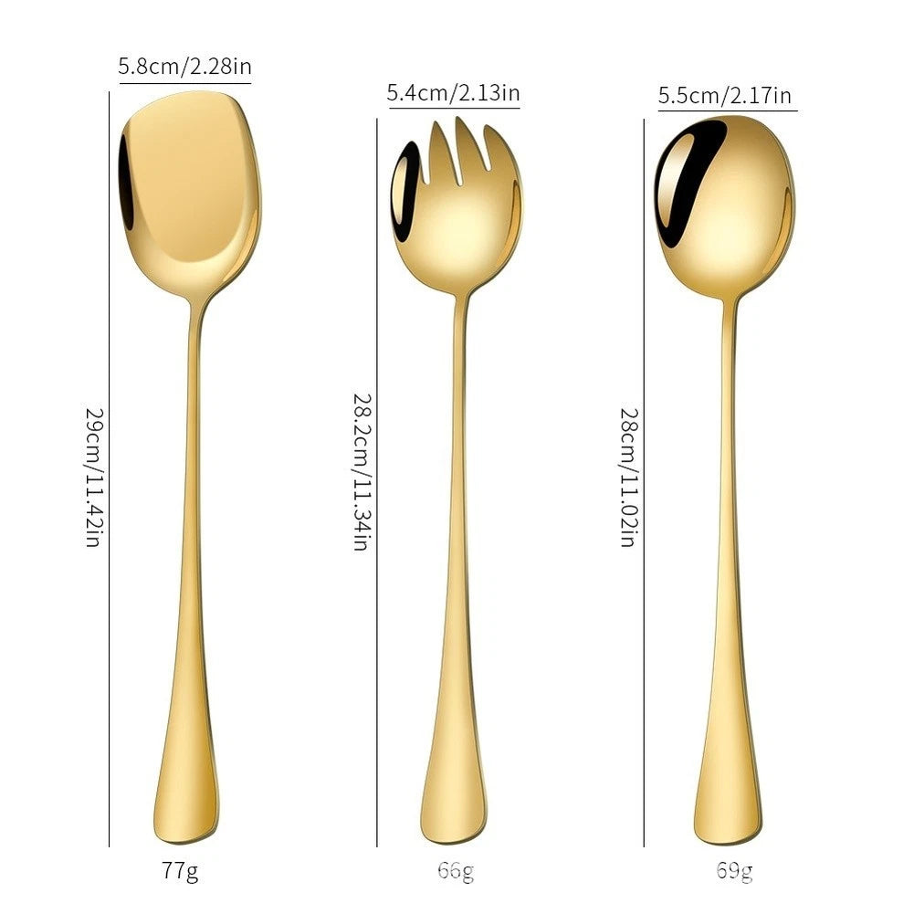 Serving Spoon Fork Spatula Set In Stainless Steel With Long Handle
