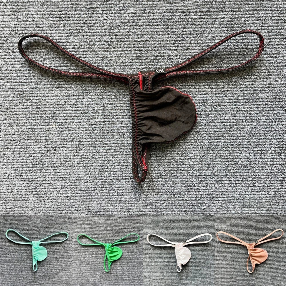 Men Sexy Underwear Thongs Low Waist Large Pouch Tback Thin Belt Briefs