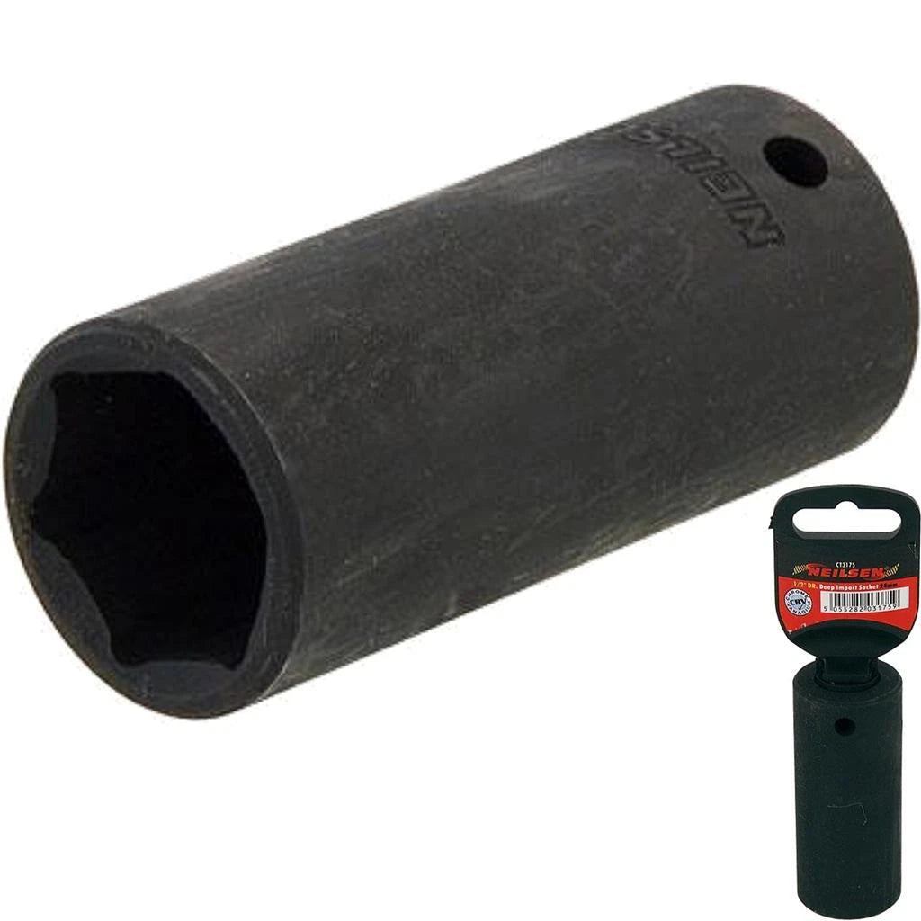 Neilsen 1/2" Drive Standard Deep Square Metric Single Impact Socket