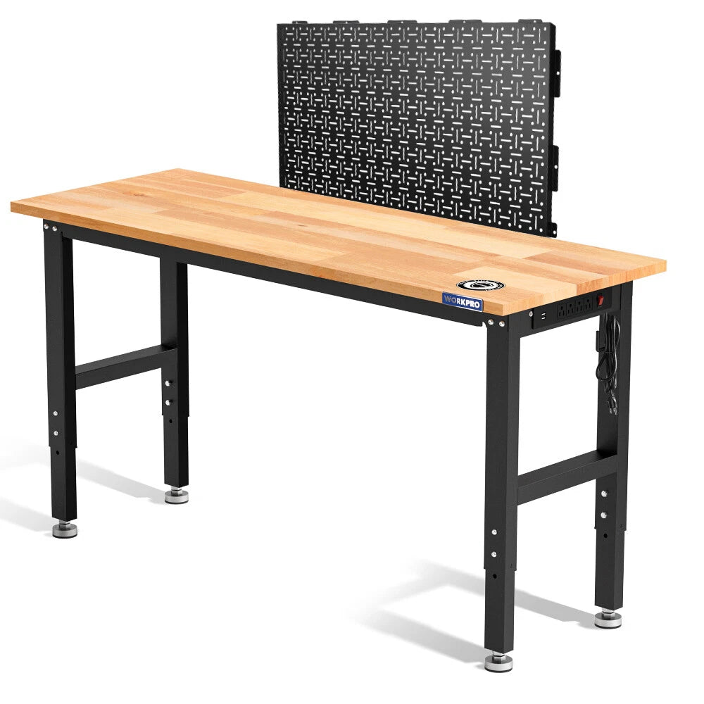 Workpro 48" Adjustable Workbench Rubber Wood Top W/2 Pack 16"x32"