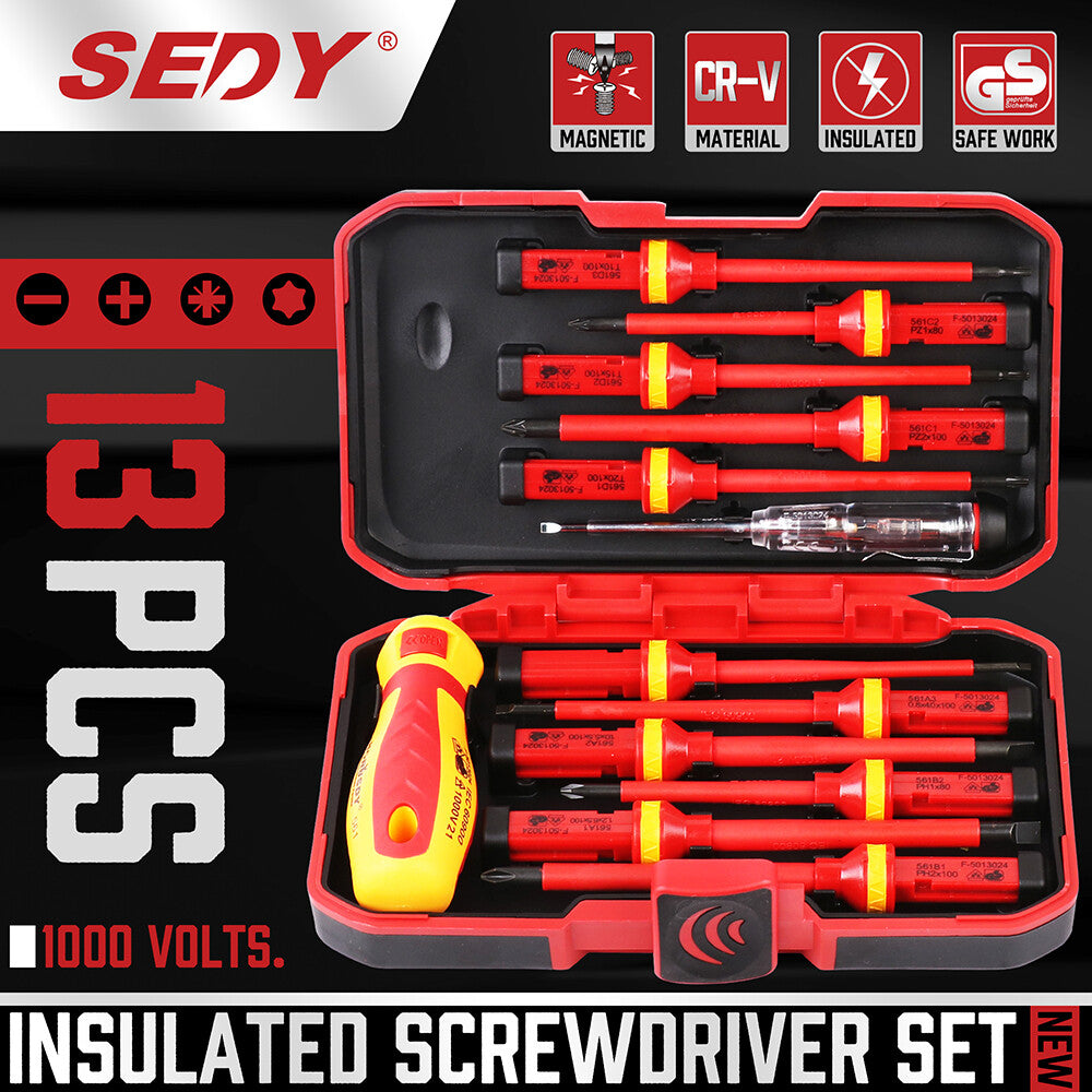 13pc Electrician Insulated Magnetic Screwdriver Set 1000V VDE & GS by Unbranded