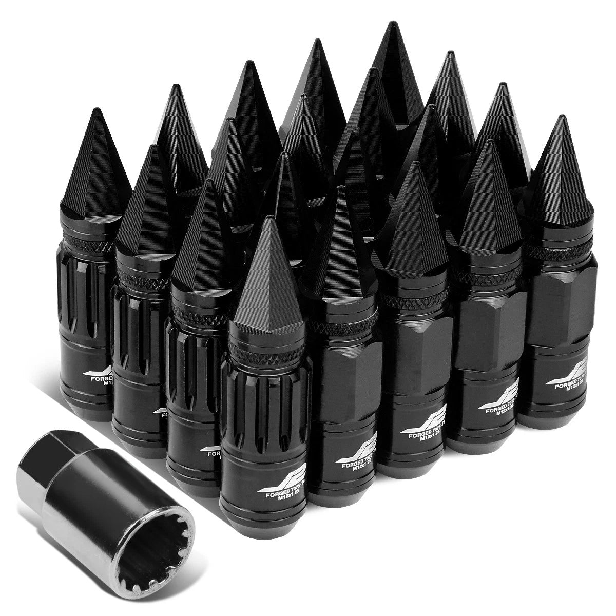 J2 7075 Forged Aluminum M12x1.25 8cm Spiky Cap Lug Nut W/4x Lock+key