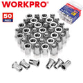 WORKPRO 50PC Rivet Nuts 1/4"-20 Flat Head Threaded Insert Stainless