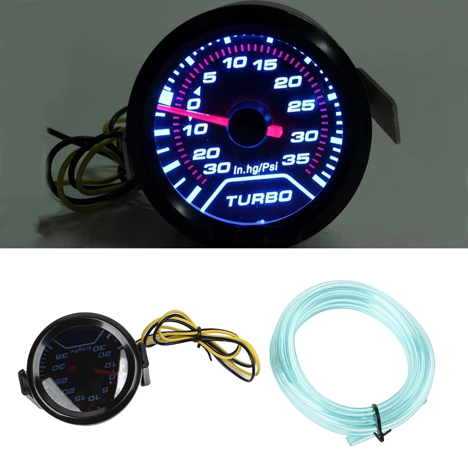 52mm Black Abs Turbo Boost Gauge With Blue Led For 12V For Car