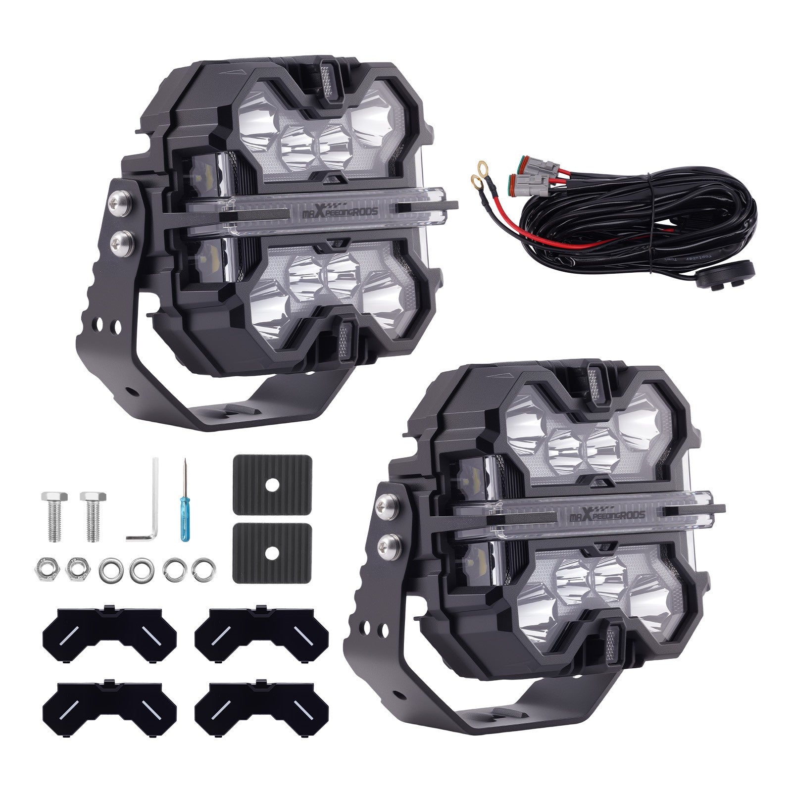 Square LED Work Light Pods 332W Spot+Flood For ATV Marine Offroad