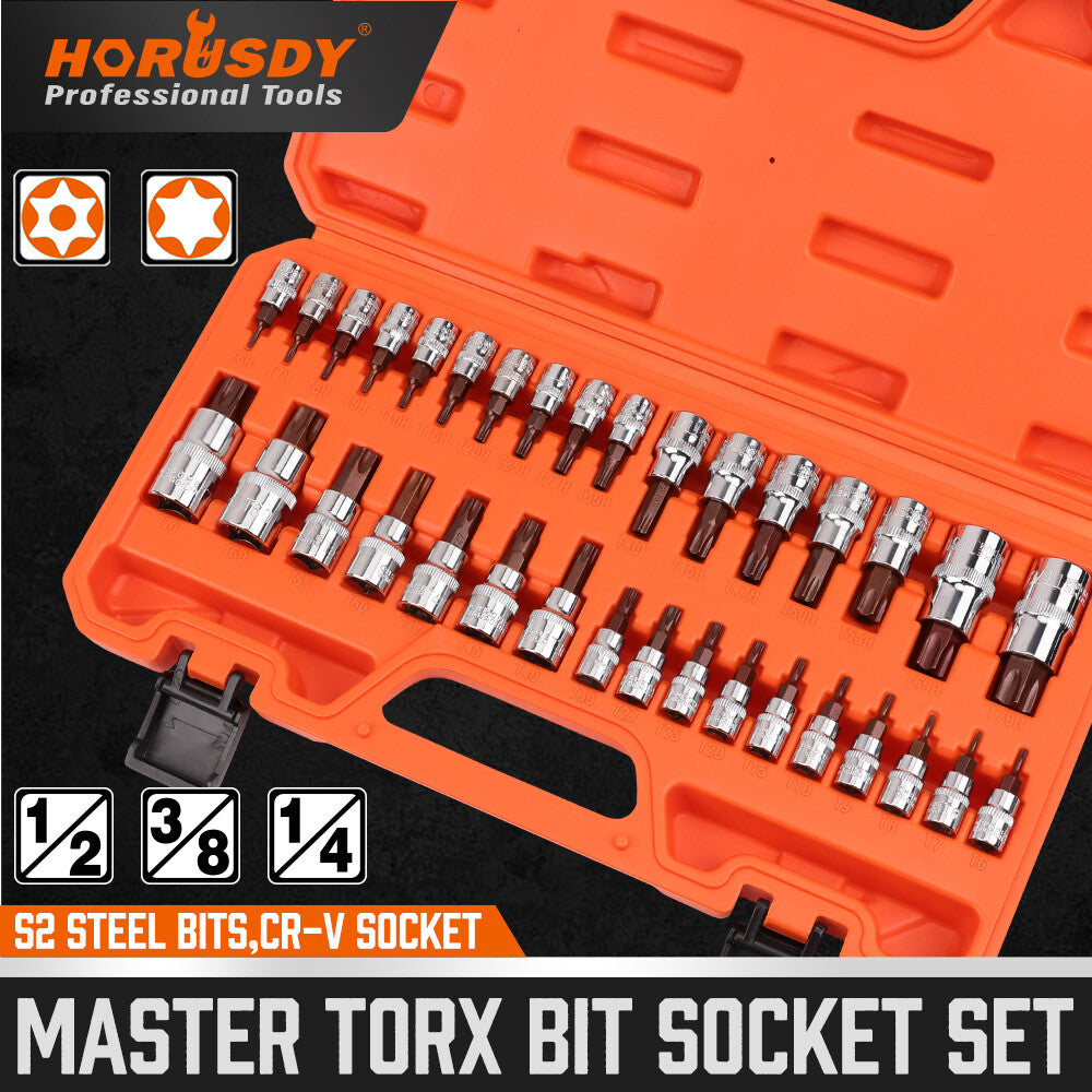 34PC Master Torx Bit Socket Set S2 Steel 1/2" 3/8" 1/4" Drive by Unbranded