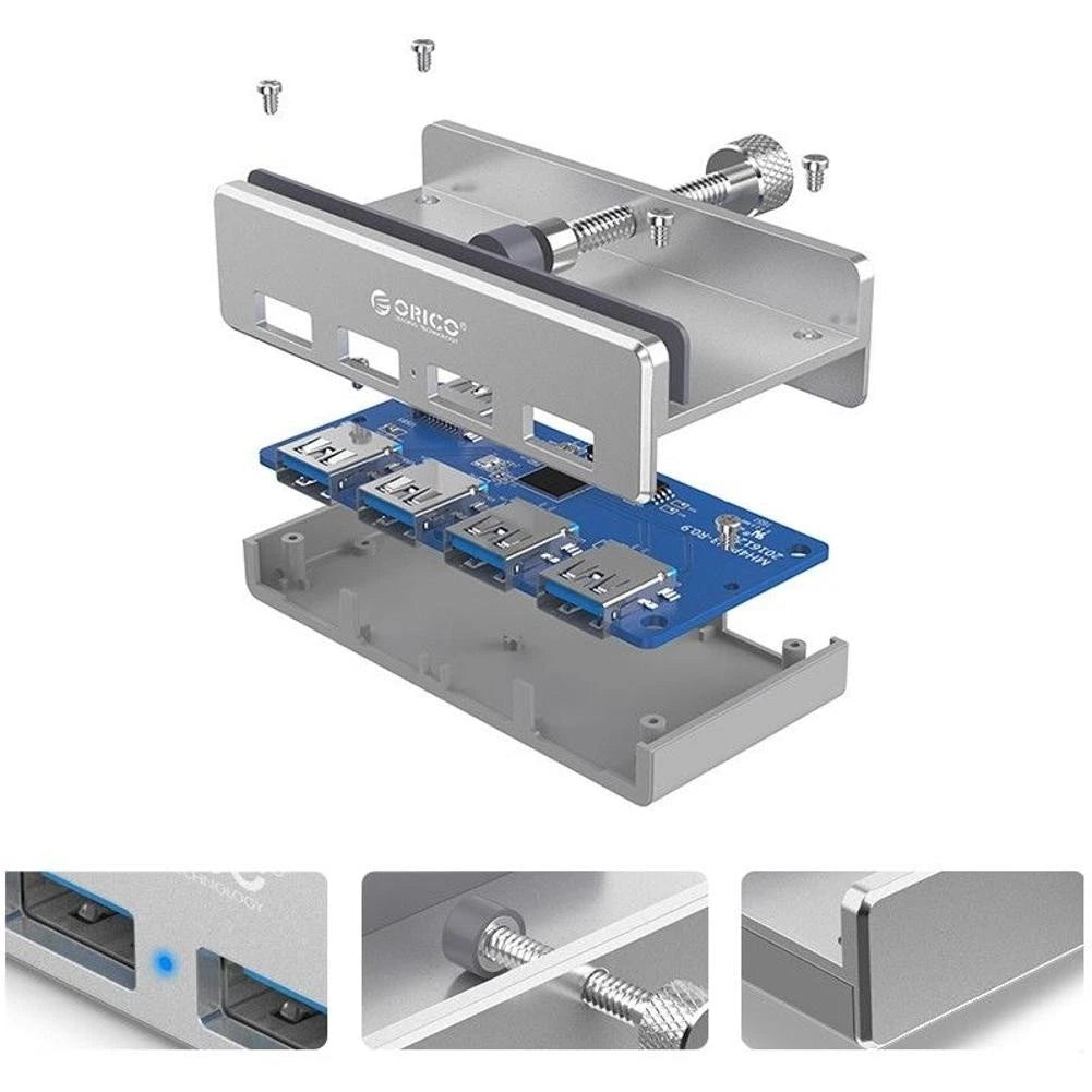 Silver Orico Mh4pu Aluminum Alloy Four Ports Usb 3.0 Clip-type