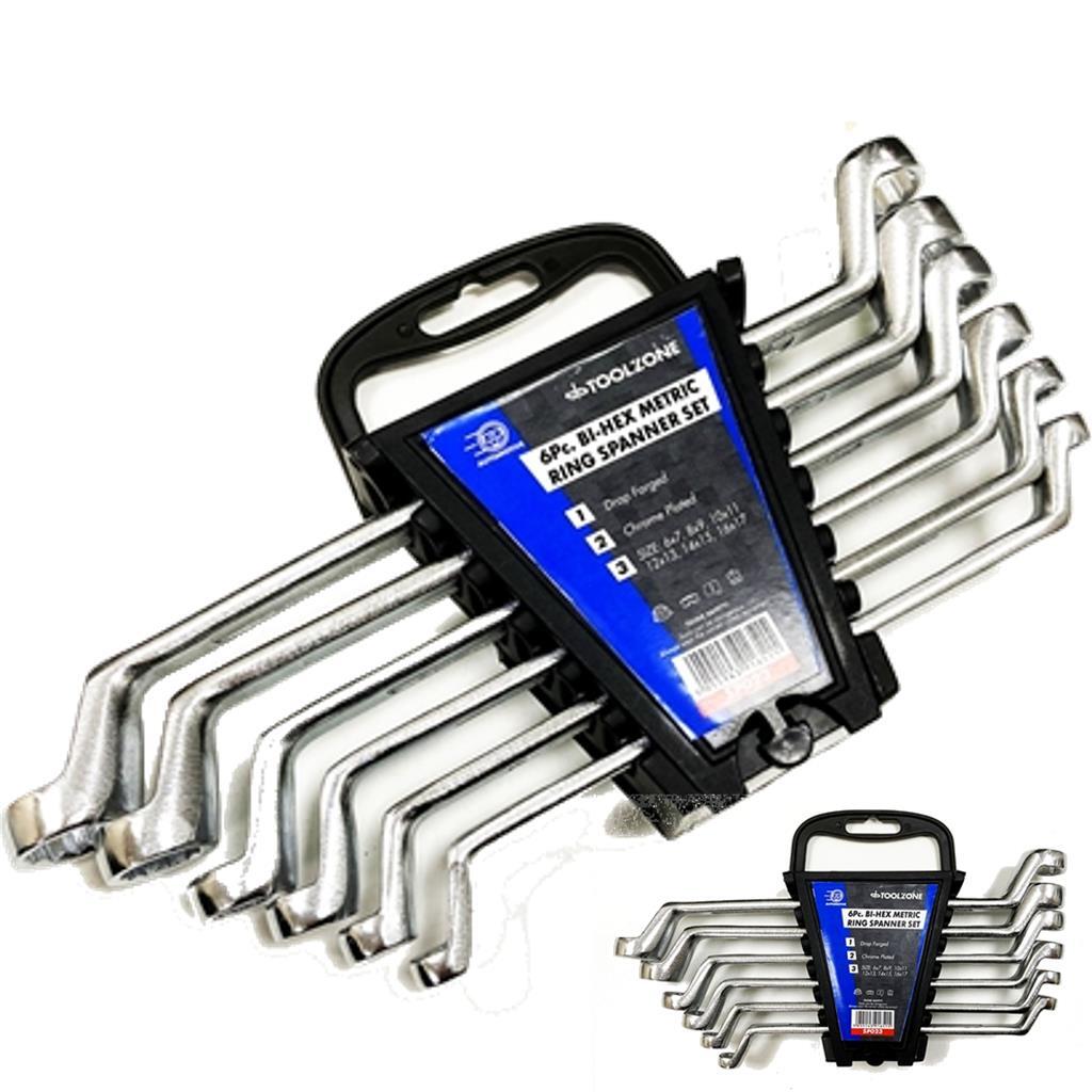 Toolzone 6pc Double Offset Ring Spanner Set - Metric 6mm-17mm by Toolzone