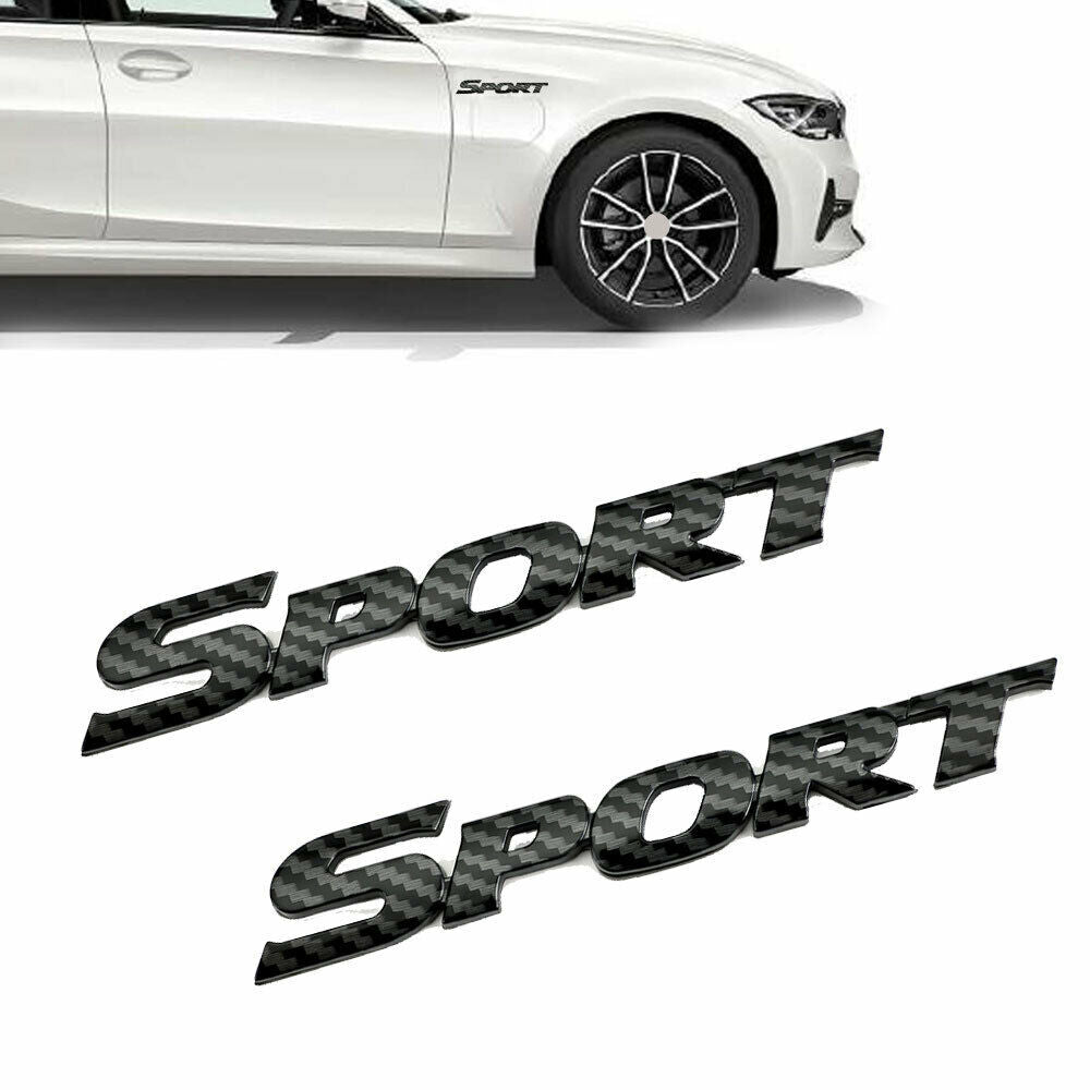 3D Black Carbon Fiber SPORT Logo Sticker Car Body Emblem Badge Decal